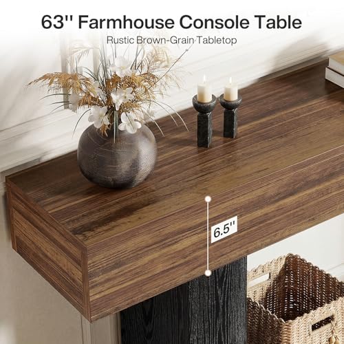 Tribesigns 63" Console Table, Farmhouse 2-Tier Entryway Table with U-Shaped Base, Narrow Long Wood Behind Couch Table for Living Room, Hallway, Foyer, Dark Brown & Black - color: Dark Brown & Black