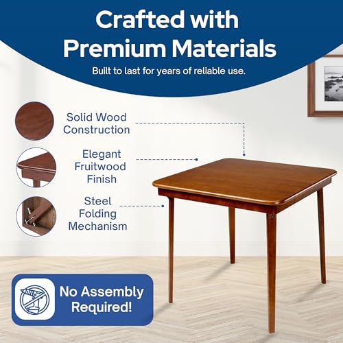 Stakmore Classic Straight Edge Square Wood Folding Table, 32x32, Fruitwood | Foldable Card Table, Wooden Tabletop Furniture for Cards, Board Games, Dining, and Extra Seating - color: Fruitwood