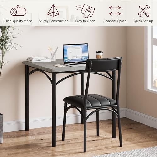 GarveeLife 3-Piece Dining Table Set for 2, Square Kitchen Table & Chairs | Upholstered, Space-Saving Square Kitchen Table Set, Compact Dining Room Furniture for Apartment, Studio - color: Grey