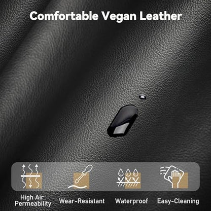 Brelice 80'' Leather Couch, Futon Sofa Bed, Faux Leather Couch with Adjustable Backrest, 2 Cup Holders & Side Pockets, Mid Century Modern Sofa for Living Room, Bedroom, Dark Black - color: Faux Leather Black