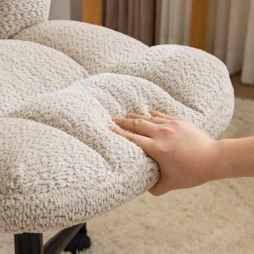 VINGLI Cute Armless Small Vanity Chair w/Plush Cushion &Fluffy Backrest, Comfy Swivel Chenille Office Desk Chair with 360° Wheels, Height Adjustable Makeup Chair for Bedroom&Dressing Room, Khaki - color: Khaki