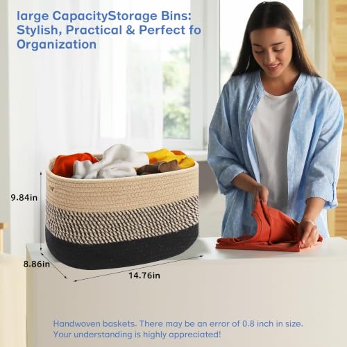 4 Pack Woven Storage Baskets for Organizing - Cotton Rope Baskets for Closet, Toys, Books, Towels, Durable Storage Bins for Shelves, Living Room, Bedroom, 14.76''Lx9.84''Wx8.86''H (Brown, 13") - color: Brown, size: 14.76"