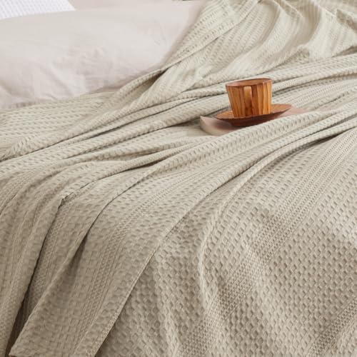 David's Home Cozy Waffle Weave Throw Blanket, Ultra Soft Breathable Lightweight Skin-Friendly Throw for All Seasons, Elegant Room Decor for Couch Bed Sofa Car Travel, Natural - color: Natural