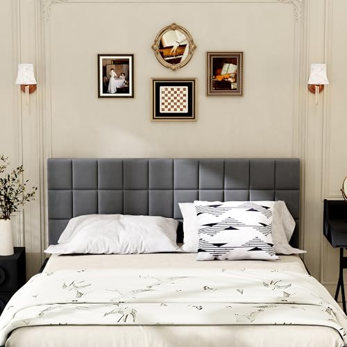 Velvet Upholstered Tufted King Size Headboard,Wood Head Board with Metal Legs, Adjustable Height from 42” to 56”, Bed Headboard in Modern Design,Backboard for Bed, Dark Gray - color: Dark Gray, size: King