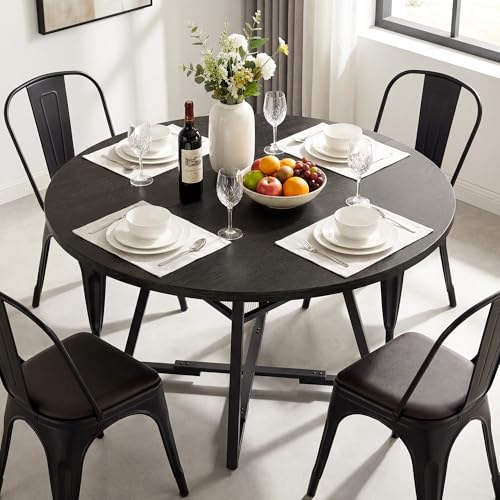 Alpen 47" Round Dining Table for 4-6, Small Kitchen Table with Storage Shelf, Wood Circle Table with Pedestal Metal Frame, Small Space Table for Apartment, Dining Room, Black - color: Black, size: 47 Inches
