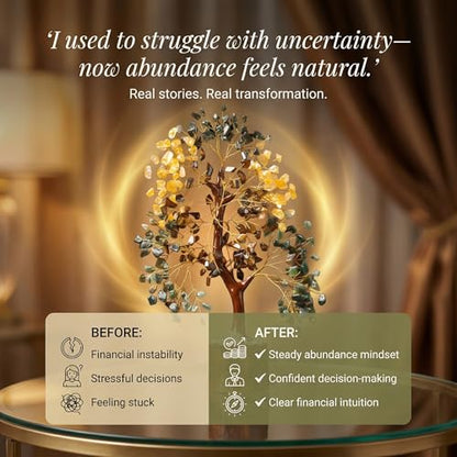 Money Wealth Crystal Tree of Life Set with Citrine, Pyrite, Tiger Eye, Green Aventurine, Chakra Healing Gemstone Trees for Prosperity, Success, Good Luck, Birthday Gifts for Women, Mom - color: Money Wealth Golden Wire