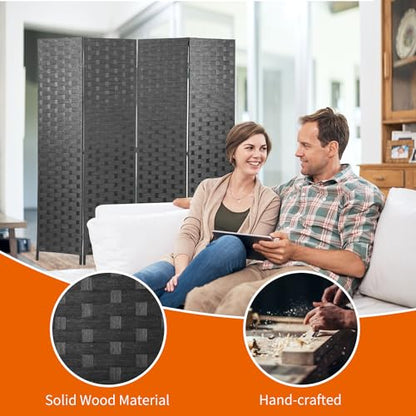 BLKMTY Room Divider, 6ft Folding Privacy Screens, Wall Divider Portable Room Seperating Freestanding Wood Screen, 4 Panels Hand-Woven Design Screen Double Hinged Dividers for Bedroom, Gray - color: Grey