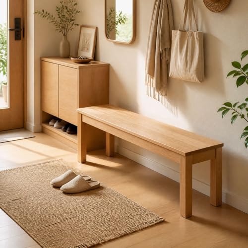 Solid Oak Skinny Bed Bench, Natural Finish – Space-Saving 39.4" Narrow Bench for Bedroom, Entryway, Living Room, Hallway, Kitchen - size: 39 Inch（Square corners)