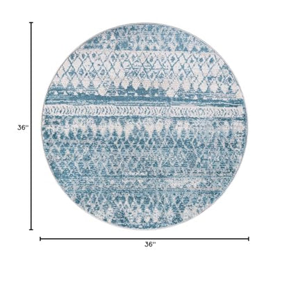 Rugs.com Leipzig Collection Round Rug – 3 Ft Round Blue Low-Pile Rug Perfect for Kitchens, Dining Rooms - color: Blue, size: 3 feet 3 inches Round