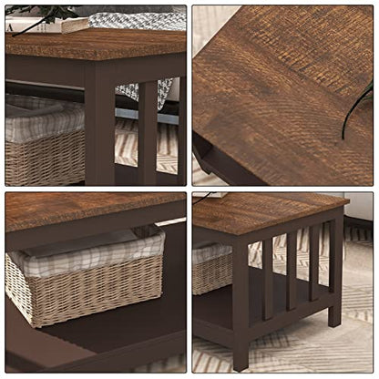 ChooChoo Farmhouse Coffee Table, Espresso Living Room Table with Shelf, 40 Inch - color: Pure Espresso, size: 22"D x 39.9"W x 18.1"H