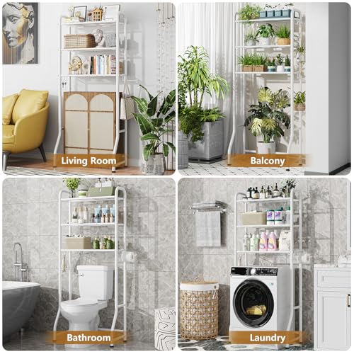 Simple Trending Over The Toilet Storage Rack, Metal 3 Tier Bathroom Organizer Shelf with Paper Holder and 3 Hooks, Freestanding Shelf Space Saver Above Toilet, White - color: 3-tier White
