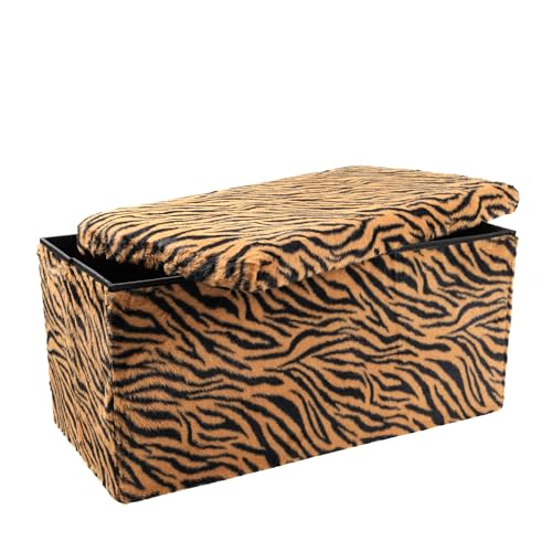 Luxe Faux Fur Storage Ottoman, Tiger Tan/White, 30 x 15 x 15 in | Engineered Wood, Tool-Free Assembly, Modern Style, Seat And Footrest - color: Tiger Tan/White, size: 30"D x 15"W x 15"H
