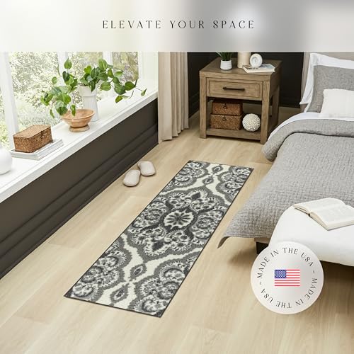 Maples Rugs Vivian Medallion Runner Rug - Made in USA - Washable, Non Slip, Indoor Carpet for Hallway, Kitchen, and Laundry Room, 1'8 x 5', Grey - color: Grey, size: 1'8" x 5' (Runner)