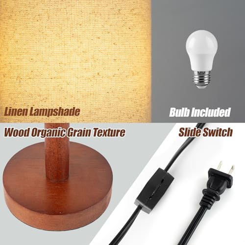 LALISU Small Table Lamp，Nightstand Lamp Wood Bedside Lamp Plug in 2Pcs | Small Bedside Lamp for Night Stands, Desk Lamps for Reading Living Room, Office (Bulb Included) (Black-Walnut Wood（2）) - color: Black-Walnut Wood（2）
