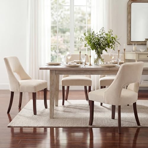 UVV Wooden Dining Chairs Set of 6, Mid Century Modern Fabric Upholstered Dining Room Chair Kitchen Chairs, Farmhouse Dinner Chair with Solid Wood Legs for Kitchen Dining Room, Beige - color: Beige, size: Set of 6