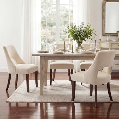UVV Wooden Dining Chairs Set of 4, Mid Century Modern Fabric Upholstered Dining Room Chair Kitchen Chairs, Farmhouse Dinner Chair with Solid Wood Legs for Kitchen Dining Room, Beige - color: Beige, size: Set of 4