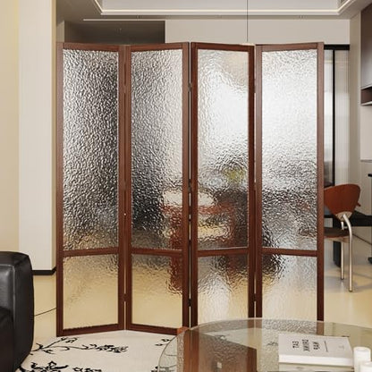 4 Panel Acrylic Room Divider Privacy Screen - Freestanding Frosted Translucent Partition, Lightweight Modern for Home Office Studio (Walnut, 4 Panels) - color: Walnut