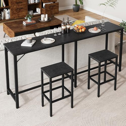 70.9" Bar Table and Chairs Set, Dining Table and Chair Sets, 3 Piece Counter Height Table and 2 Stools, Kitchen Table for Home Restaurant, Bar, Black BT09BB - color: Black