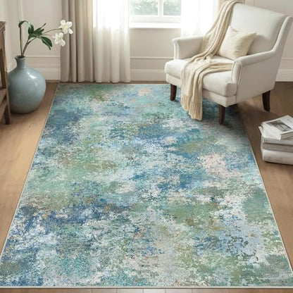 BEIMO 3x5 Area Rugs for Bedroom, Blue Green Washable Abstract Non Slip Rug | Modern Abstract Rug Soft Low Pile Entryway Kitchen Living Room Office Carpet, Easy Care Vacuum Friendly - color: Aquamarine/Blue Green, size: 3' x 5' (Rectangular)