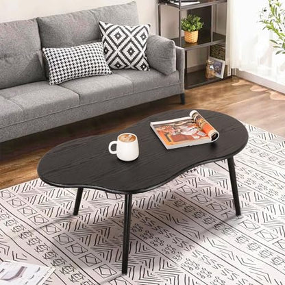 Small Black Cloud Coffee Table For Small Spaces Modern Center Table Unique Irregular Design With Wood Legs Living Room Mid-Century Sofa Table - color: Black