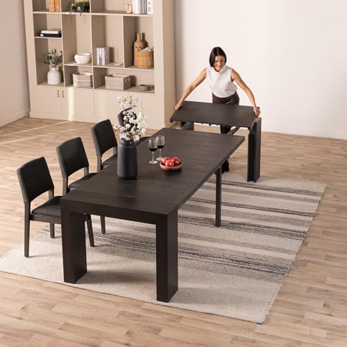 Transformer Table Solid Wood Extendable Dining Table, Black | Seats 2-12, Expandable Dining Room Table, Space-Saving Furniture, Kitchen and Dining Room Furniture, Table + 4 Chairs - color: Black, size: Table + 4 Chairs