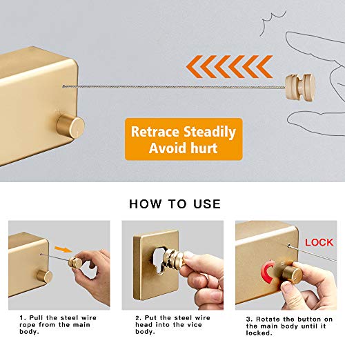 Retractable Double Clothesline Laundry Indoor Washing Clothes Line | Adjustable Stainless Steel Clothes Dryer Rope String, Hotel Style Heavy Duty, 13.8 Feets, Wall Mounted, Gold ABS Aluminum - size: Double Rope, style: Gold