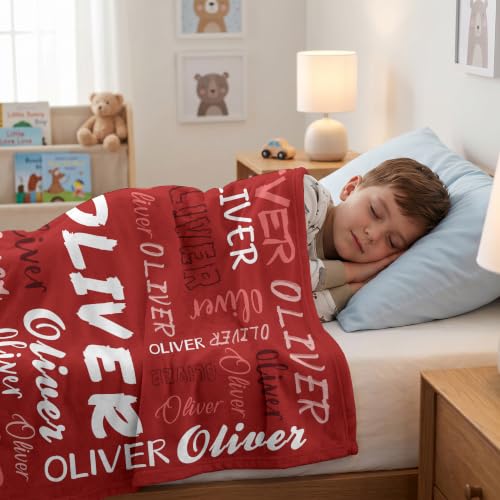 Personalized Blanket with Name, Custom Name Blanket Gifts for Kids Adults Boys Girls Teen, Soft Customized Fleece Flannel Throw for Bedroom Living Room, Birthday Christmas - color: Red