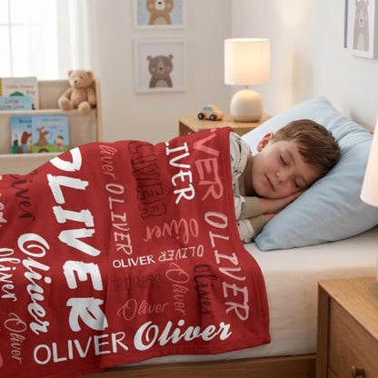 Personalized Blanket with Name, Custom Name Blanket Gifts for Kids Adults Boys Girls Teen, Soft Customized Fleece Flannel Throw for Bedroom Living Room, Birthday Christmas - color: Red