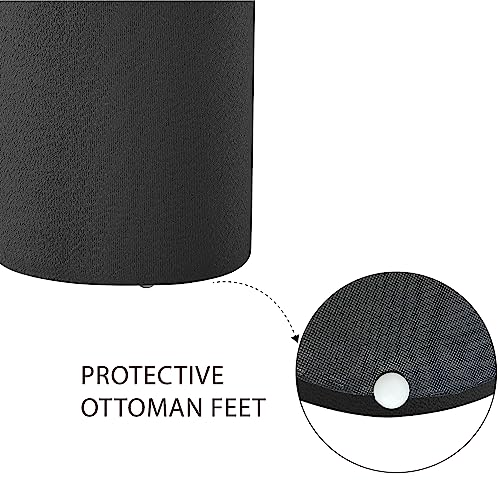 Modern Round Ottoman with Soft Padded Seat, Multifunctional Vanity Stool for Makeup, Upholstered Footrest Stool Ottoman Foot Stool for Living Room, Bedroom - color: Black