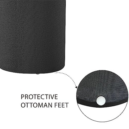 Modern Round Ottoman with Soft Padded Seat, Multifunctional Vanity Stool for Makeup, Upholstered Footrest Stool Ottoman Foot Stool for Living Room, Bedroom - color: Black