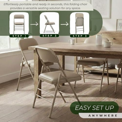 Pack of 2 (Fabric/Vinyl) Steel Frame Metal Foam Padded Folding Chairs (Black, Gray, White) - color: 2-pack - Vinyl Beige