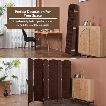 6 Panel Room Divider, 6 FT Wide Folding Screen Room Divider, Brown | Double Hinged Folding Screen Room Dividers for Patio Privacy - color: Brown, size: 6 Panels