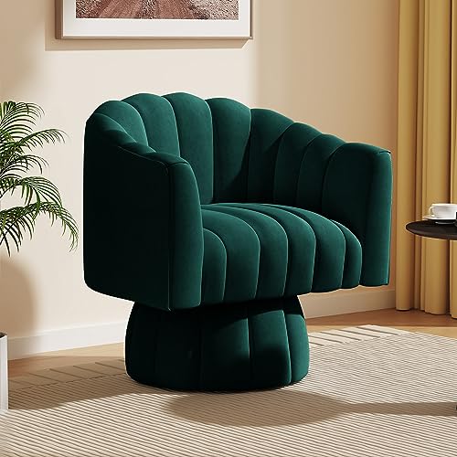 Dewhut Swivel Accent Chair, Barrel Accent Chair, Velvet, Green | Velvet Upholstered Round Arm Chair with 360° Swivel Base, Mid Century Modern Living Room Chair, Easy Setup - color: Green