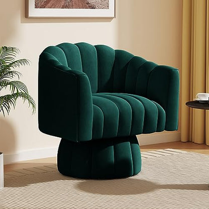 Dewhut Swivel Accent Chair, Barrel Accent Chair, Velvet, Green | Velvet Upholstered Round Arm Chair with 360° Swivel Base, Mid Century Modern Living Room Chair, Easy Setup - color: Green