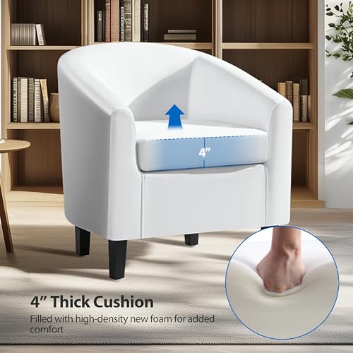 Yaheetech Accent Chairs Set of 2, Faux Leather Barrel Armchairs White | Water-resistant Faux Leather Chairs with High-density Foam and Solid Wood Legs for Living Room, Waiting Room, Small Space - color: White(faux Leather), style: without Ottoman