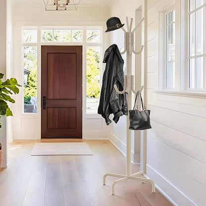 Simple Houseware Standing Coat/Hat Hanger Organizer Rack, 12 Hooks, White | For Entryway, Bedroom, and Hallway - color: White
