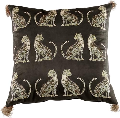 Square Decorative Throw Pillow Cover with Tassels Leopard Pattern Cushion Cover Luxury Style Soft Velvet Pillowcase for Sofa Couch Bedroom (18"x18",Brown) - color: Brown, size: 18" x 18" (Pack of 1)