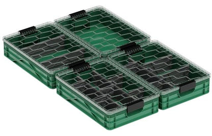 Quarter Crate 4-Pack Stackable Storage Bins, Optic Green | Polypropylene, 14 dividers included, 19.16x12.75x4.57 in, over 1000 lb stack, lids sold separately - color: Optic Green