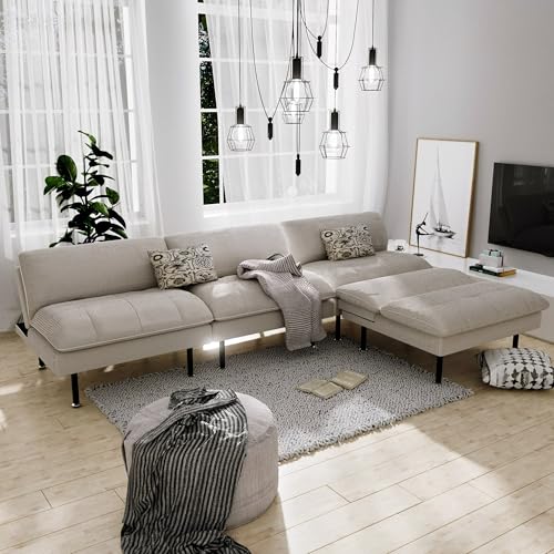 Ribilake 2 Sets 70" Futon Sofa Bed, 4 1 Multi-Function Couch Sleeper with Adjustable Backrest, Modern Convertible Futon, Recliner Small Loveseat for Living Room, Beige - color: Beige, size: 2 Sets