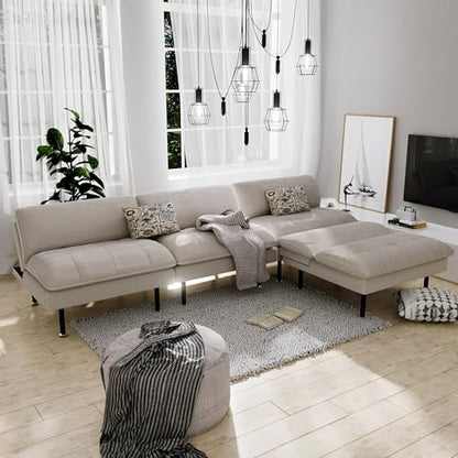 Ribilake 2 Sets 70" Futon Sofa Bed, 4 1 Multi-Function Couch Sleeper with Adjustable Backrest, Modern Convertible Futon, Recliner Small Loveseat for Living Room, Beige - color: Beige, size: 2 Sets
