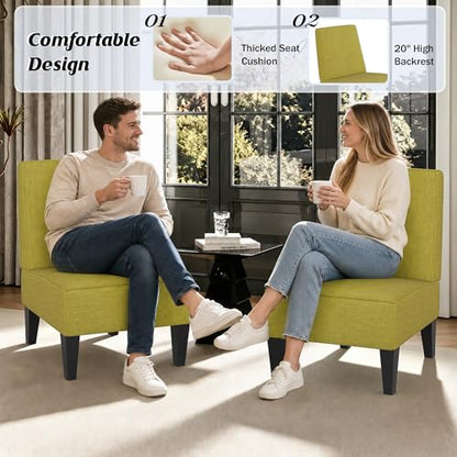 Armless Accent Chairs Set of 2, Green Upholstered Linen Slipper Chair with Solid Wood Legs, Mid Century Modern Side Chairs for Small Living Room Bedroom Apartment Reading Nook - color: Green