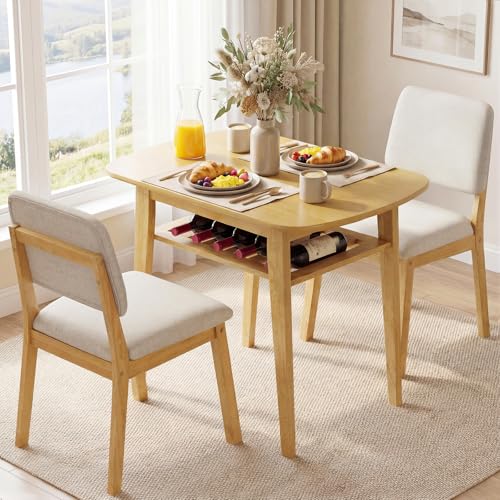 Giantex Dining Table Set for 2, Space Saving Kitchen Table and Chairs Set w/Rubber Wood Frame, Storage Rack, Padded Seats & Backrests, Dinette Set for Small Space, Apartment, Dining Room, Natural - color: Natural