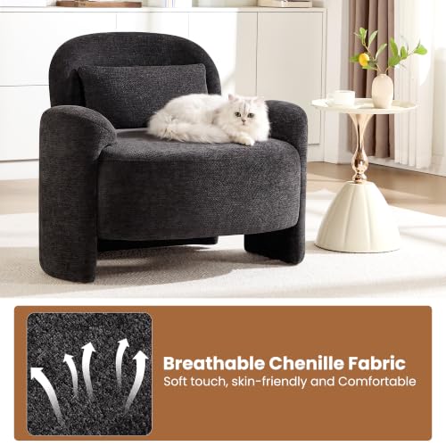 Accent Chair for Living Room, Modern Chenille Fabric Lounge Reading Sofa Chair with Lumbar Pillow, Upholstered Arm Chairs for Bedroom, Office, Dark Grey - color: Dark Grey
