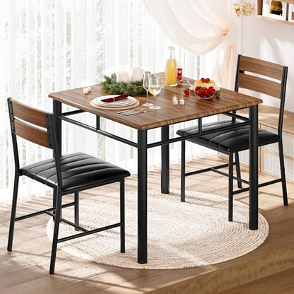 IRONCK Dining Table Set for 2, Walnut | Small Kitchen Table with Upholstered Chairs, Compact Dining Set for Small Spaces, Kitchen & Dining Room - color: Walnut