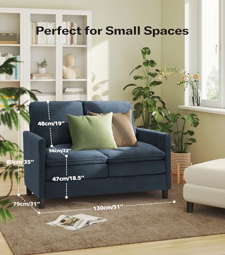 Welzona 3-Layers Cloud Loveseat Sofa, 51" Small Couch, Teddy Small Sofa | Comfy Teddy Fabric, Washable Covers, Tool-Free Setup, All-wood Futon Couch for Living Room, Bedroom, Small Spaces, Blue Grey - color: Blue Grey, size: cloud loveseat