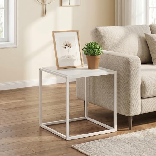 1-Tier Stackable Metal Frame End Table, Toolless Assembly Night Stand, Bedside Table, Side Table, for Bedroom, Living Room, Solid White - color: Solid White/White