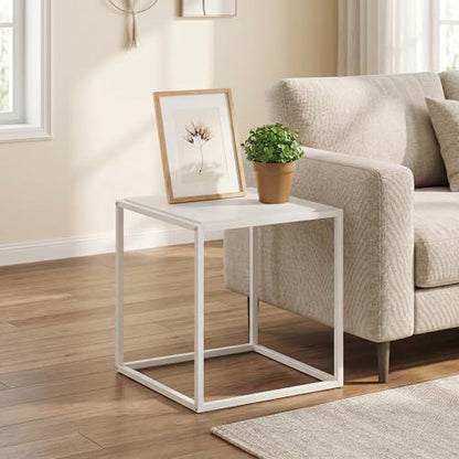1-Tier Stackable Metal Frame End Table, Toolless Assembly Night Stand, Bedside Table, Side Table, for Bedroom, Living Room, Solid White - color: Solid White/White