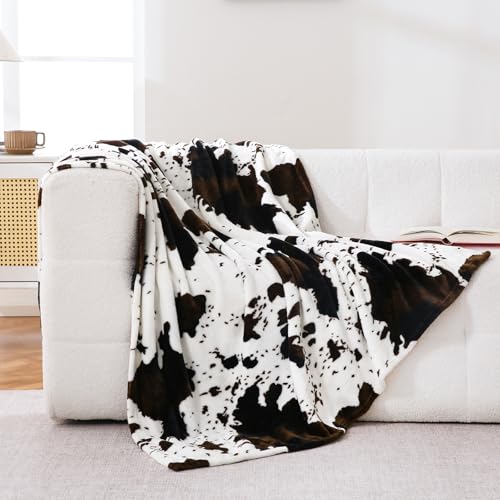 Bnuitland Fleece Cow Print Blanket, Super Soft 300 GSM Double Sided Lightweight Cow Throw for Bed Sofa Couch Travel, Fluffy Fuzzy Animal Blanket for Adults/Baby/Pets, 50×40 inch - color: Cow Brown and Black (Only Blanket), size: Crib