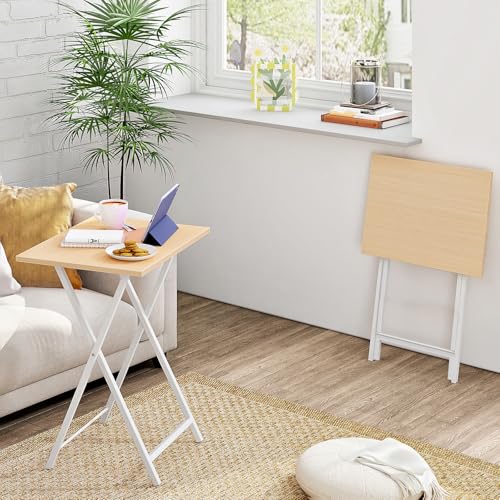 HOOBRO Folding TV Tray Tables, Set of 2 Side Table for Small Space, Industrial Snack Tables for Eating at Couch, Stable Metal Frame, Easy Assembly, Space Saving, Natural and White WN25BZ01 - color: Natural + White