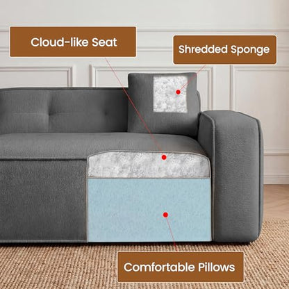 FiveWillowise 100" Cloud Boneless Modular Sectional Sofa,Grey | 2-Seater Loveseat with 24.69"Deep Seat,Floor Couch–Comfy Foam Upholstered Sofa for Living Room,Bedroom,Apartment,Chenille - color: Grey
